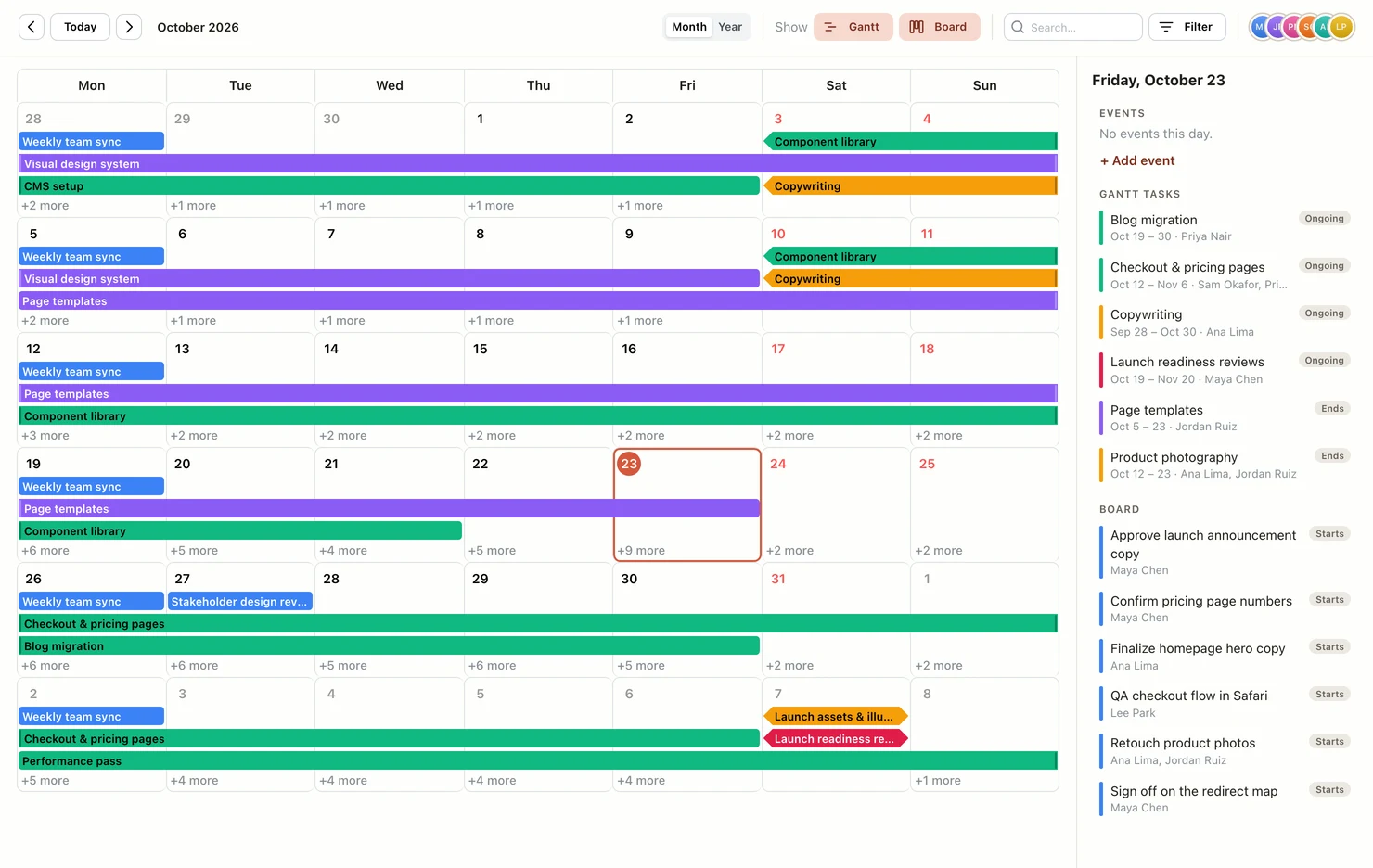 EverGantt calendar with the day panel