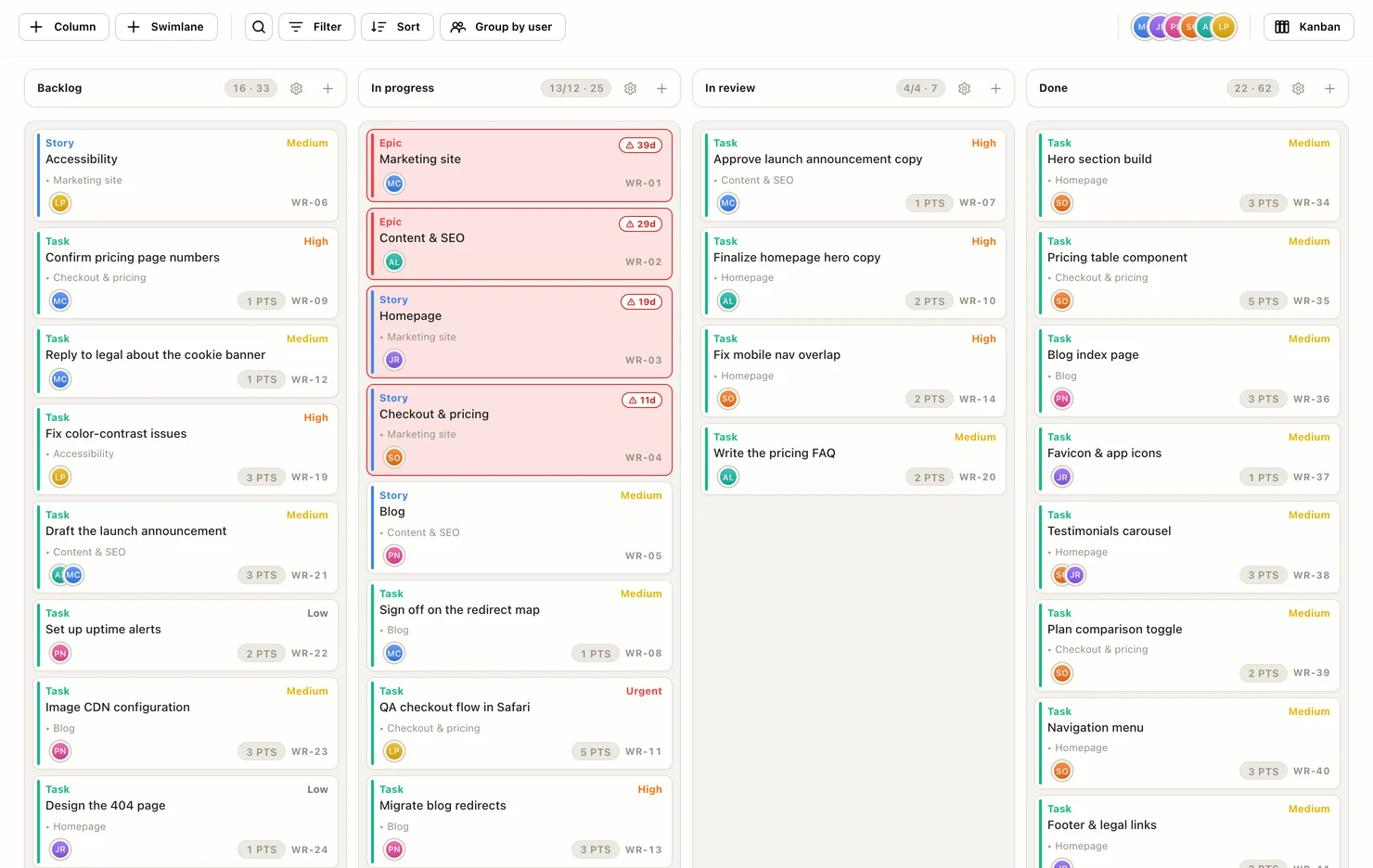 EverGantt Kanban board